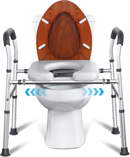 Hanured® Elevador wc adulto, Asiento de Inodoro Elevado con Asas, Ancho y altura Ajustable, Alzador wc adulto, Capacidad de 160 kg