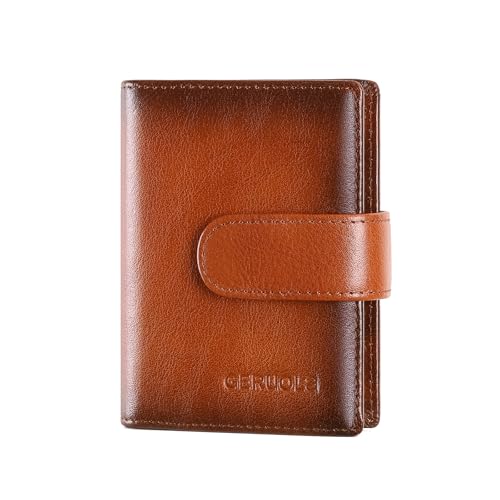 Credit Card Holder, Slim Leather RFID Blocking Wallet Debit Card Protector Organizer Case (22 credit card slots and 1 mirror window) Leather Bifold Wallet (Brown)