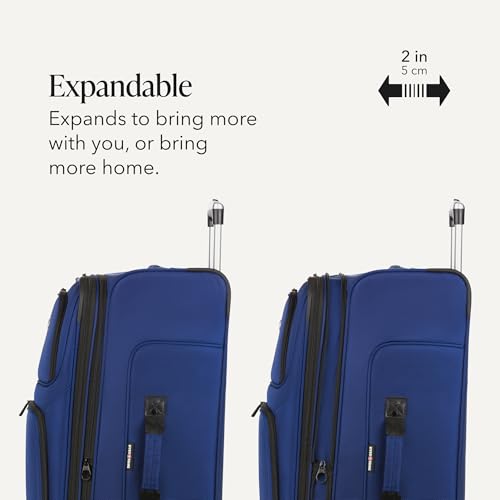 Image of SWISSGEAR Sion Softside Expandable Spinner Luggage Durable Lightweight Travel Suitcase, Blue, Checked-Large