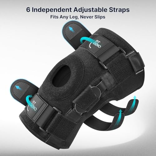Image of Fit Geno Hinged Knee Brace for Meniscus Tear: Adjustable Support for Knee Pain w /Built-in Side Stabilizers & Removable Metal Hinges for ACL MCL Injury or Surgery Recovery - Men and Women