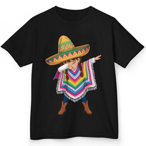 Dabbing Mexican Girl Shirt, Cute Sombrero & Poncho Kids Tee, Cinco de Mayo Youth T-Shirt