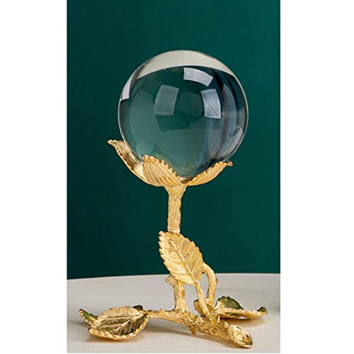 Boule de cristal transparent avec ornements de support dorés, sculptures en métal faites à la main, art du fer, bureau à domicile, salon (rose) Cover