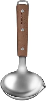 WAGENSTEIGER 7.87" x 3.94" Short Ladle with Wooden Handle & Spout, SUS304 Stainless Steel Head, Ergonomic & Durable Design, Ideal for Serving Soup, Stews & Sauces, Comfortable Grip