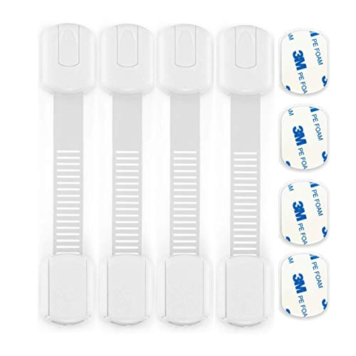 [Upgraded Version] Child Safety Strap Locks (4 Pack) for Fridge, Cabinets, Drawers, Dishwasher, Toilet, 3M Adhesive No Tools or Drilling. Adjustable Size and Flexible - by TROYANITY