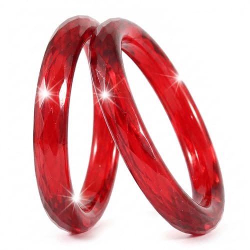 Image of ZULKA Get your traditions Glass With Diamond Pattern Glossy Finished Kada Set For Women and Girls,(Red 2.8 Inches), Pack Of 2 Kada Set