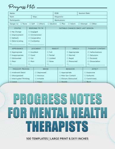 Progress Notes For Mental Health Therapists: Streamline Therapy Session Documentation | Designed Specially for Mental Health Counselors & Therapists | 2 pages progress note template | 50 Templates