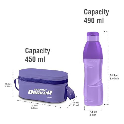 Image of MILTON Hydrameal Combo Set Lunch Box with Insulated Jacket & 490 ml Water Bottle, 3 Containers (450 ml, 280 ml, 280 ml), Microwavable & Leak-Proof Tiffin for Office, School & College, Purple