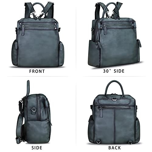 Image of Genuine Leather Backpack for Women Convertible Design Shoulder Bag Vintage Casual Daypack Knapsack Rucksack Purse (Gray)