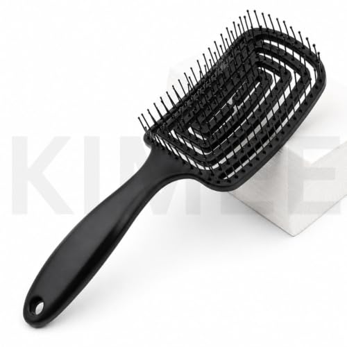 Image of KIMEE Vented Detangling Hair Brush (Pack of 2) - Flexible Spiral Curved Head for Faster Blow Drying - Pain-Free Detangler for Wet or Dry Hair - Scalp Massage Bristles with Non-Slip Matte Grip