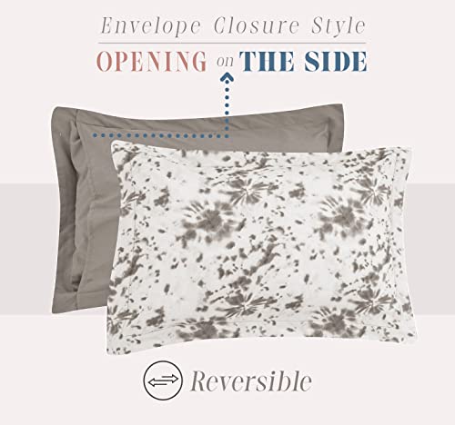 Image of Elegant Comfort Reversible 10-Piece Comforter Set, Tie-Dye Print, Decorative Pillow and Fitted Sheet with Smart Pockets, Soft, Plush, Lightweight Material, 10pc Tie-Dye Set, Full, Gray