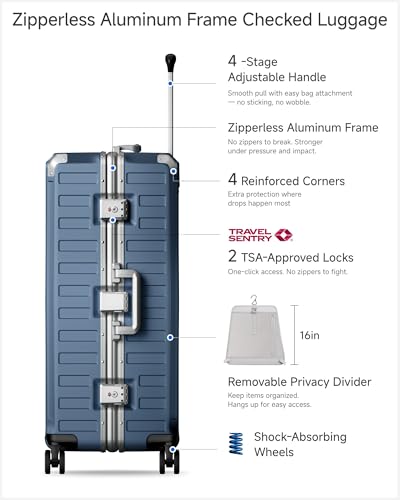 Image of Luggage Sets with Spinner Wheels, 8010S Aluminum Frame Zipperless Polycarbonate Hard Shell Suitcase Sets (ZX-Core, Blue, 2 Piece (20 /28))