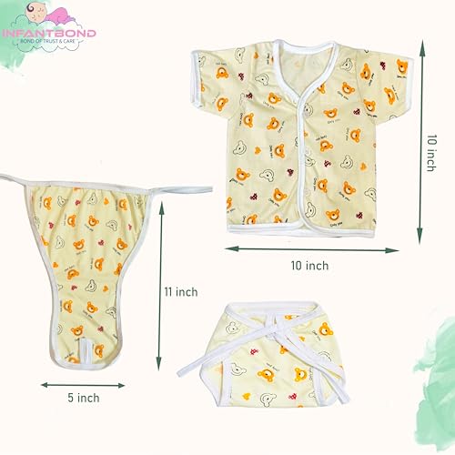 Image of Fareto New Born Baby Clothing Set Front Open Half 6 Shirts | 6 Tying Nappies | 6 Tying Caps | Infant Cloths (0-3 Months) (Pack Of 18)