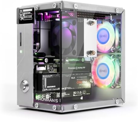 Pironman 5 NVMe M.2 SSD PCIe Mini PC Case for Raspberry Pi 5 Hailo-8L AI Accelerator with Tower Cooler+Dual RGB Fans, 0.96'' OLED Module, Safe Shutdown, Standard HDMI, RGB Effect, Stylish Design