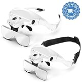 Pancellent Head Magnifier Glasses with 2 Led Professional Jeweler's Loupe Light,Headband Magnifying with 9Pcs Precision Tweezers Set