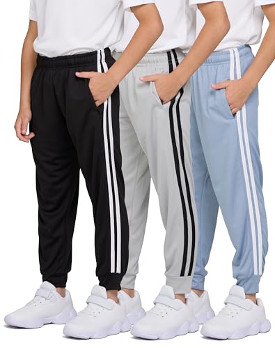 PURE CHAMP 3 Pack Boys Sweatpants Mesh Lightweight Kids Clothes with Zipper Pockets Active Quick-Dry Boys Pants Sizes 4-20