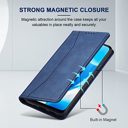 Image of Jasonyu Flip Wallet Case for OnePlus Nord N200 5G,Leather Magnetic Folio Cover with Card Holder,Kickstand - TPU Shockproof Durable Protective Phone Case,Blue