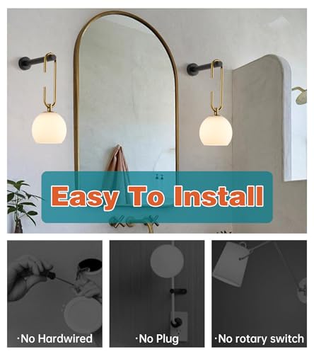 Image of Wireless Wall Sconces Set of 2, Battery Operated Wall Light with Remote, Indoor Wall Lights with Frosted Shade & Dimmable 12RGB Colors Light Bulbs for Bedroom Living Room Hallway(Mix)