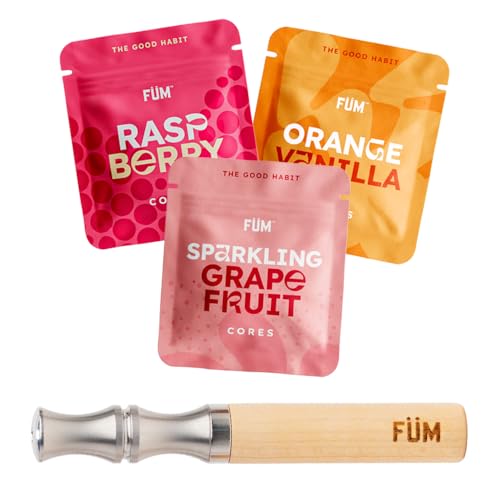 FÜM Prominent Flavored Air Device | Naturally Switch from Bad Habits | Maple Barrel and Stainless Steel Mouthpiece with 3 Packs of Plant Based Citrus Cores | 9 Total Cores