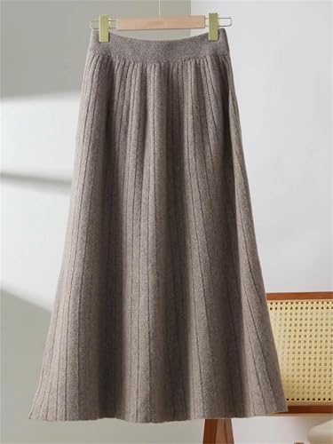 Women's Autumn Winter Mid-Calf Knitted Pleated Skirt A-Line High Waist Office Versatile Solid Wool Half Skirt2