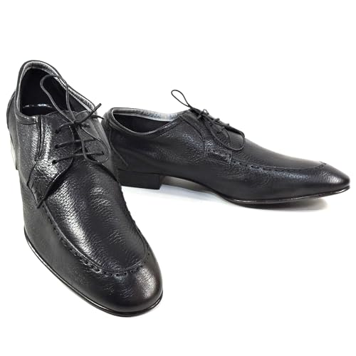Baldinini Men's Black Leather Derby Dress Shoes, Comfort Moc-Toe Oxford, Italian Made