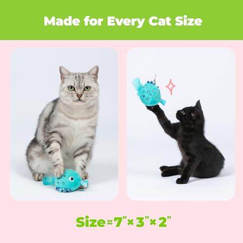 Image of Catify by Best Pet Supplies Interactive Fluffy Fish Set Catnip Cat Toy for Indoor Cats & Kittens, Plush Crinkle Tail, Feather Chew Toys, Durable, Soft, Enrichment Play
