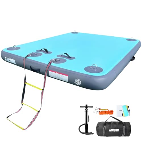 AWSUM Inflatable Floating Dock Air Dock Platform, 8ft Non-Slip Inflatable Water Mat Floating Island Raft for Lake Pool Beach Ocean