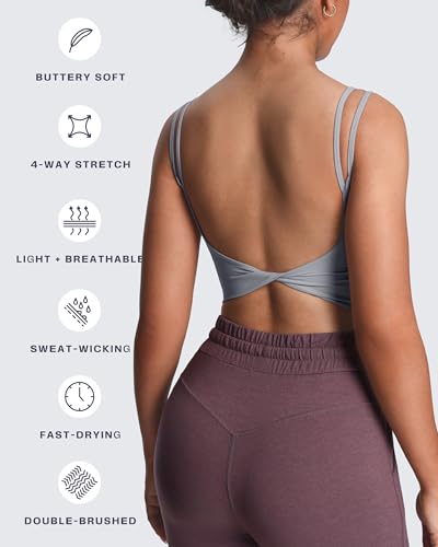 Image of Aoxjox Women's Workout Sports Bras Fitness Padded Backless Yoga Crop Tank Top Twist Back Cami