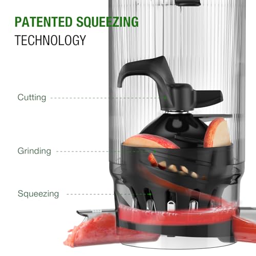 Image of TUUMIIST Cold Press Juicer Machine, 5.8 Inch Extra Large Feed Chute for Whole Fruits, Easy to Clean Slow Juicer, High Yield, BPA Free - Grey