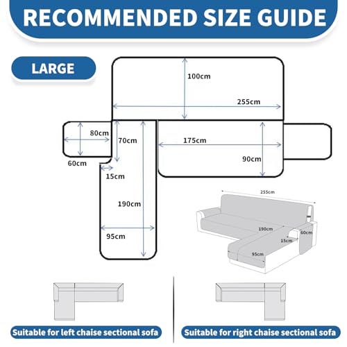 YSTELLAA Couchbezug L Form 3 Sitzer 100% Wasserdicht, Sofa Überzug Ecksofa rutschfest, Couch Bezug L-Form Universal, Reversibel Couch Überzug Ecksofa Waschbar, Dunkelgrau