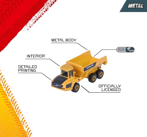 Majorette - Volvo Construction Giftpack - Véhicules de Chantier en Métal - Echelle 1/64ème - Reproductions Originales - 212057287, Jaune