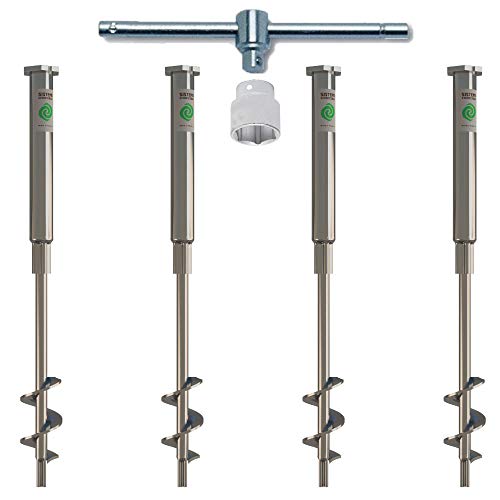 T-Block – Kit de 4 tornillos de anclaje a tierra, longitud 50 cm, diámetro 28-14, cabeza hexagonal de 41 mm con punto fijo M10, mango en T y brújula para la instalación.