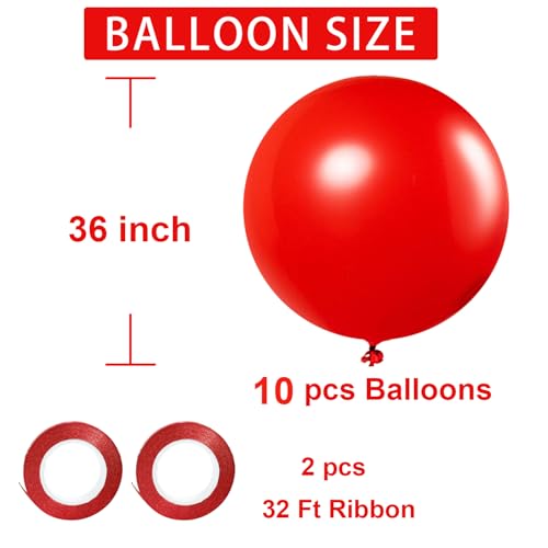 Image of Red Balloons Red Birthday Decorations 10 Pack 36 inch Round Latex Balloons for Wedding Anniversary Birthday Valentine's 4th of July Independence Memorial Day Patriotic Party Decorations