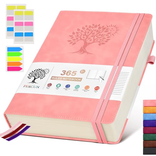 PERCUN B5 Lined Journal Notebook - 365 Page Large Leather Journals for Writing Women Men，Hardcover Notebook with 100Gsm Thick Pages，Daily Diary for Travel, Work，School，College Ruled (7.6" x 10.3")