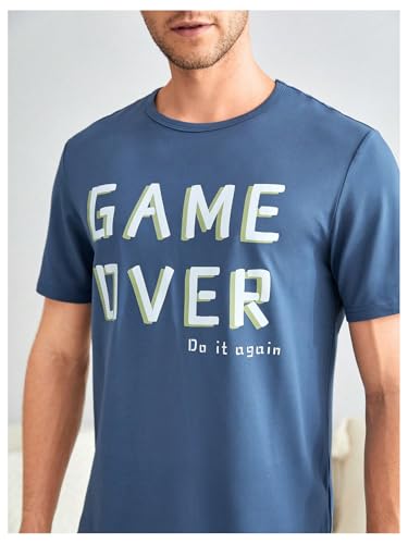 Image of Verdusa Men's Pajamas Set 2 Piece Pjs Sets Short Sleeve Letter Print Tee and Short Lounge Set