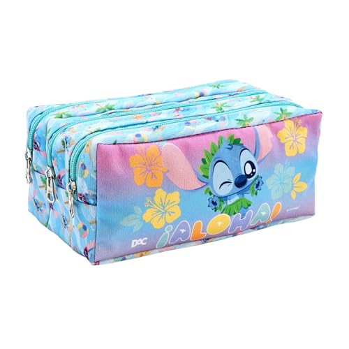 DAC - Estojo Triplo com 3 Zíperes em Tecido - Stitch Kids