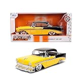 Diecast Model Car Compatible for 1956 Chevy Bel Air Yellow and Black, 1:24 Scale Jada 36648