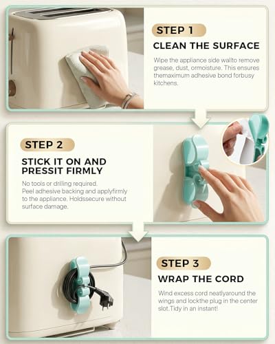 Image of 6 PCS Cord Organizer for Appliances, Upgraded Kitchen Appliance Cord Organizer Stick On Appliance Wire Organizer Wire Wrap for Kitchen Appliances Mixers, Coffee Maker, Pressure Cooker, Air Flyer