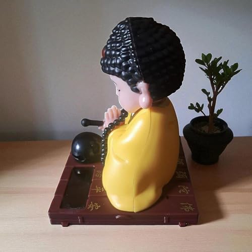 Image of Solar Powered Buddha Bobblehead Decorative Showpiece 9.5 cm | Dancing Buddha Dashboard Toy for Car Office Desk Home Decor | Automatic Solar Energy Moving Figurine (Yellow)