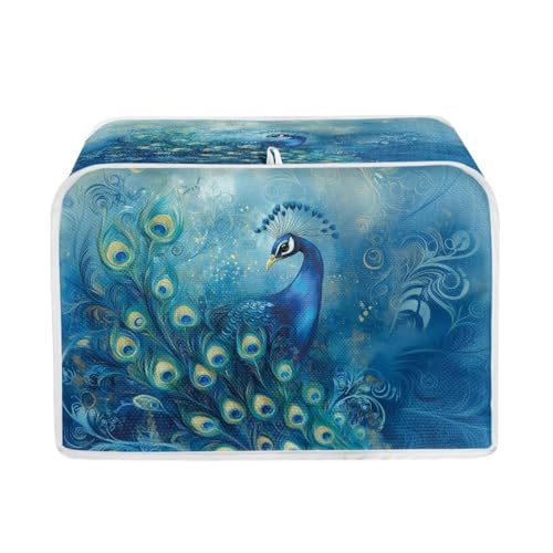 Image of Talayituse Blue Peacock Print Toaster Cover 2 Slice Wide Slot, Lightweight Dust Protection Washable Appliance Bag Bread Maker Cover, S