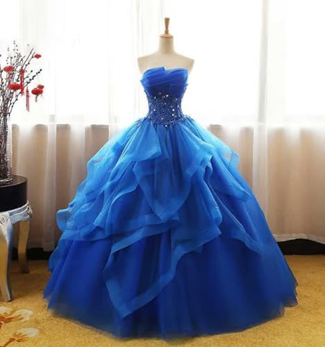 Fair Lady Prom Dress Long Ruffles Ball Gown Quinceanera Dresses Strapless Lace Tulle Beaded Princess Evening Dress4