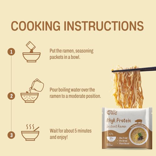 Image of VOLO VERO High Protein (31g) Instant Ramen Pork Tonkotsu Flavor Soup, Plant-Based, Air-Dried, Non-Fried, Low Carb, Egg-Free, Dairy Free Healthy Meal, Ready to Eat, 8 Pack