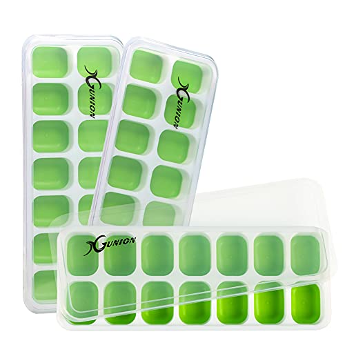 Ice Cube Trays 3 Pack, Silicone Ice Tray with Lid 14-Ice Cube Trays Super Easy Release Ice Cube Molds, Dishwasher Safe and Stackable Durable,for Cocktail/Freezer/Beverages (Green) â€¦