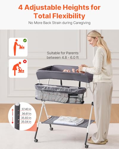 image for VEVOR Baby Changing Table, Foldable Diaper Change Station with Side Ba