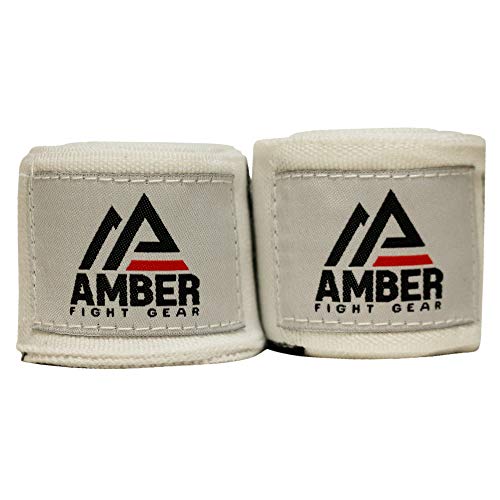 Amber Fight Gear Semi Elastic Professional 180” Hand Wraps With Hook And Loop Closure For Boxing Kickboxing Muay Thai Mma For Men And Women – 1 Pair (White) #TOP3