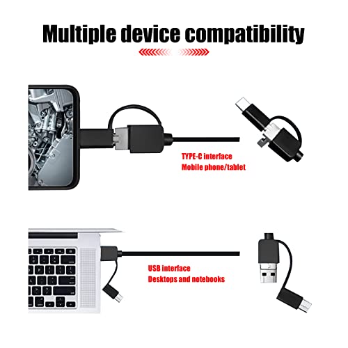 Yonput 1 PC USB Snake Inspection Camera, 8mm Type-C USB Borescope, IP67 Waterproof Borescope Inspection HD Camera with 3.28ft Cable and 6 Adjustable LED for Android Windows PC (Black)
