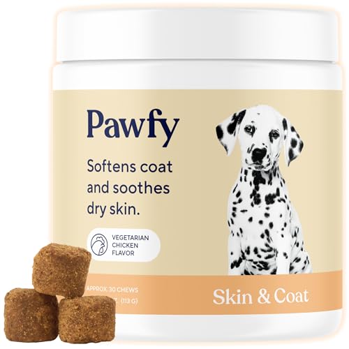 Pawfy Skin & Coat with Salmon Oil - Dog Allergy Relief Chews | Advanced Licking Paws Comfort | Dog Itching Skin Relief & Seasonal Allergies Support - Immune Support & Coat Defense | 30 Chews (Chicken)