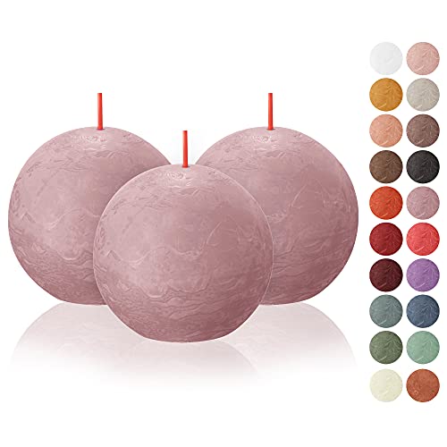 Bolsius 3 Pack Ash Rose Rustic Ball Pillar Candles - 3 Inch - Premium European Quality - Natural Eco-Friendly Plant-Based Wax - Unscented Dripless Smokeless 25 Hour Party Décor And Wedding Candles #TOP3