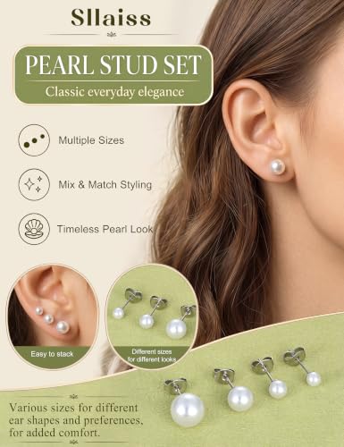 Boucles d'oreilles anti-allergic acier inoxydable perles synthétiques - 3