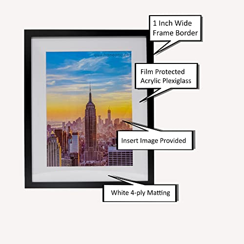 Frame Amo 18X24 Black Picture Frame, White Mat With 13.5X19.5 Opening For 14X20 Image, 1 Inch Border, Acrylic Front #TOP7