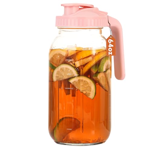 Image of Mihlapi Glass Pitcher with Lid, 64 OZ Mason Jar Pitcher Double Leak Proof, 2 Quart Breast Milk Storage Containers for Fridge, Wide Mouth Glass Jar for Sun Tea, Juice, Cold Brew Coffee